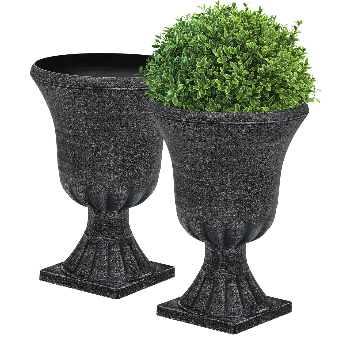 Autodaya 22" Timeless Urn Planters for Outdoor Plants, Set of 2 Plastic Large Flower Pot with Handmade Washed Black Finish, Weather-Resistant for Porch, Garden, Patio or Indoor Use