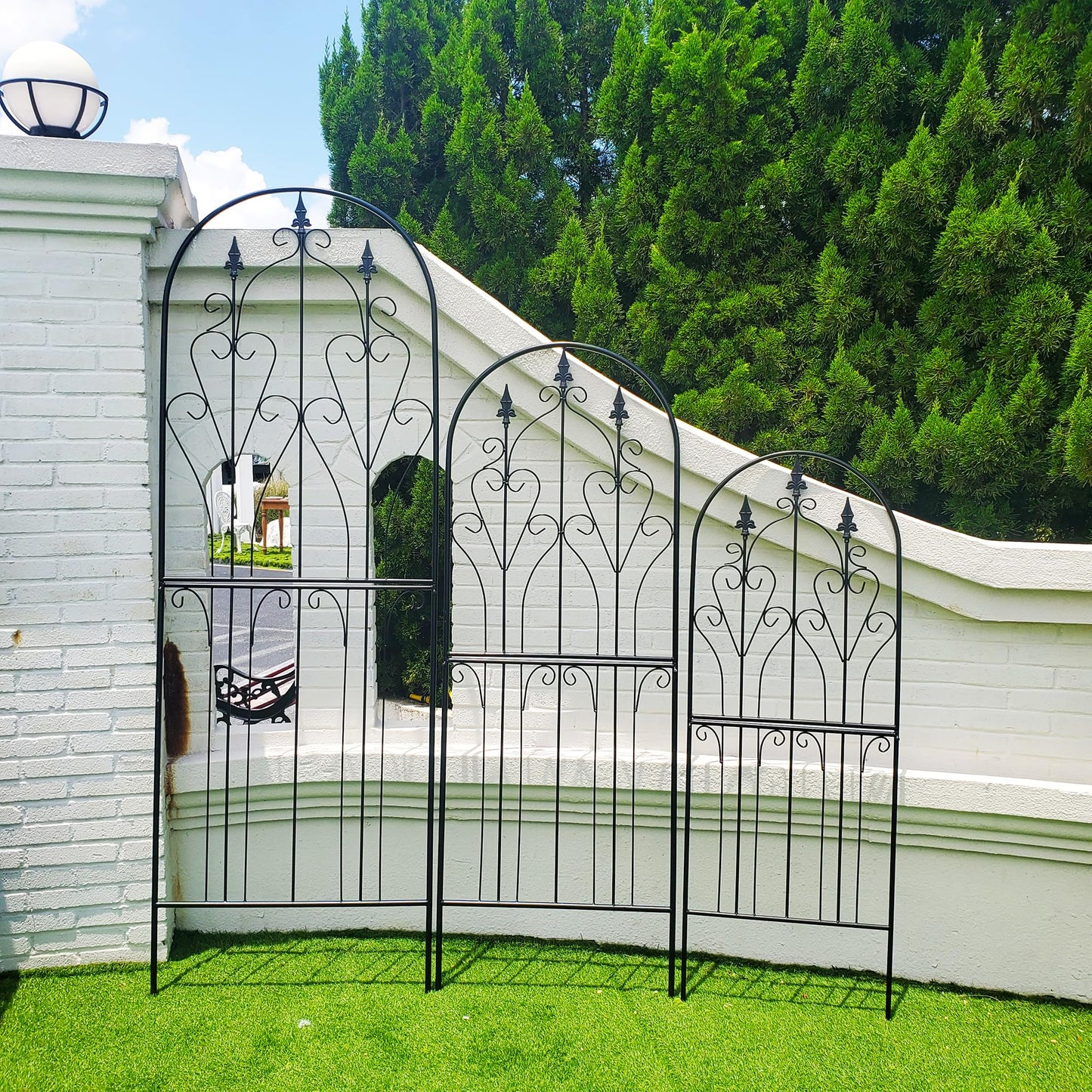 SCENDOR Garden Trellis for Climbing Plants 59" H x 21.7" W Metal Unique Design Decorative Garden Structure Weather-Resistant Lattice Outdoor Decor Flowers Roses Vine Ivy Clematis Black Coating