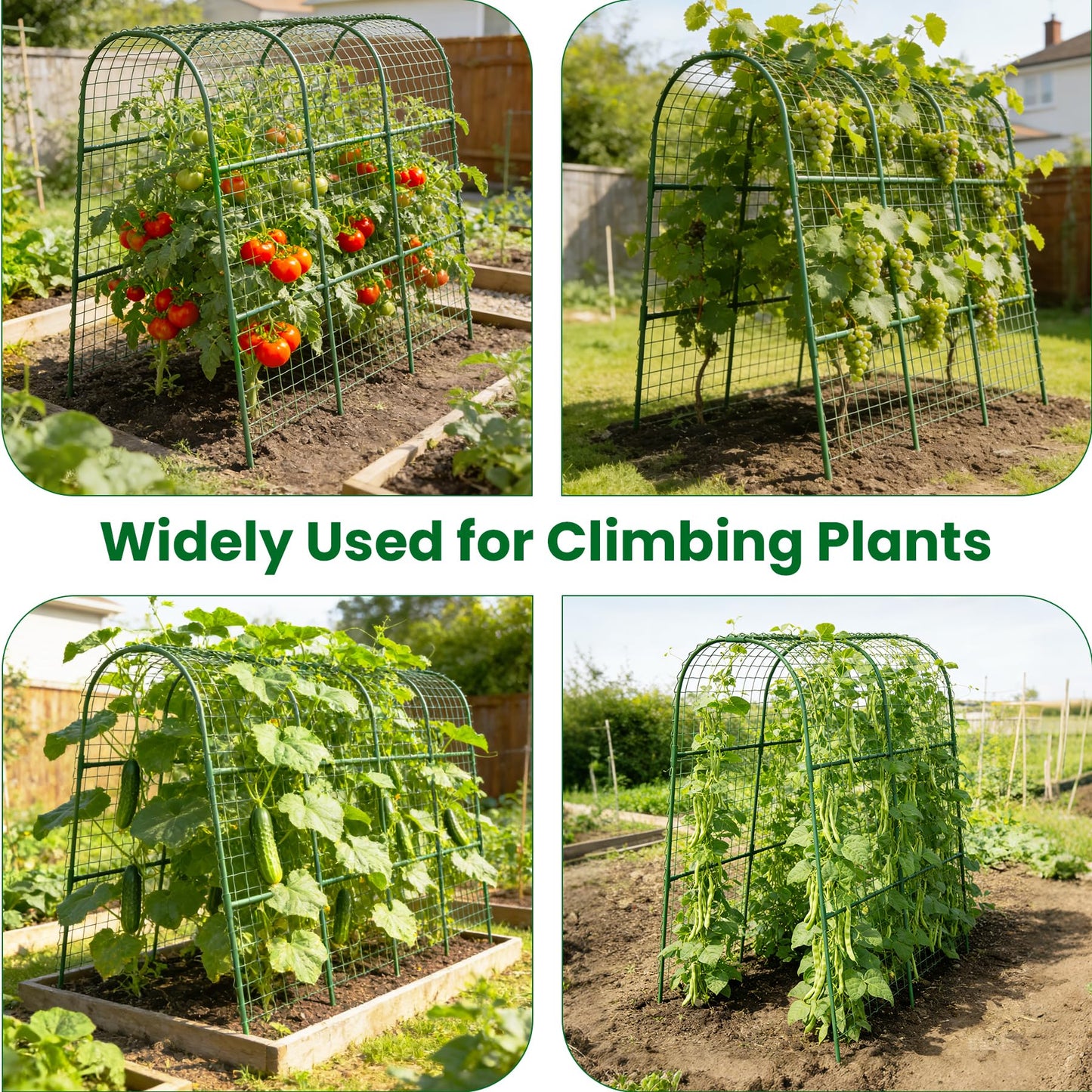 Cucumber Trellis for Raised Bed 32" L x 48" H, U-Shape Garden Trellis for Climbing Plants Outdoor, Metal Arch Trellis for Vegetables, Plant Support for Tomato Pea Zucchini Grape Flowers