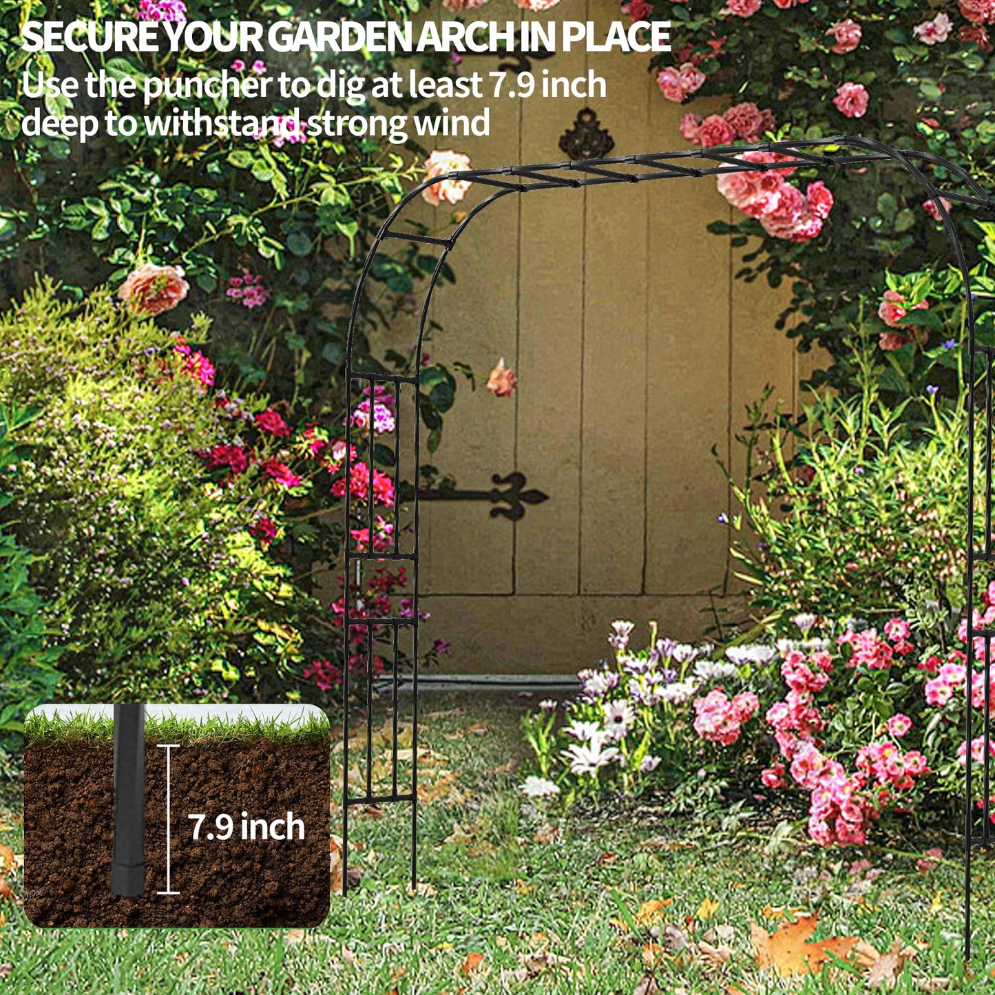 OnlyGarden Garden Arch Trellis, Trellis Arch for Climbing Plants Outdoor, 10.5 x 7.9FT Metal Full Garden Arbor, Trellises for Patio Lawn Backyard, Large Garden Archway Decoration Black 126" x 94.5in