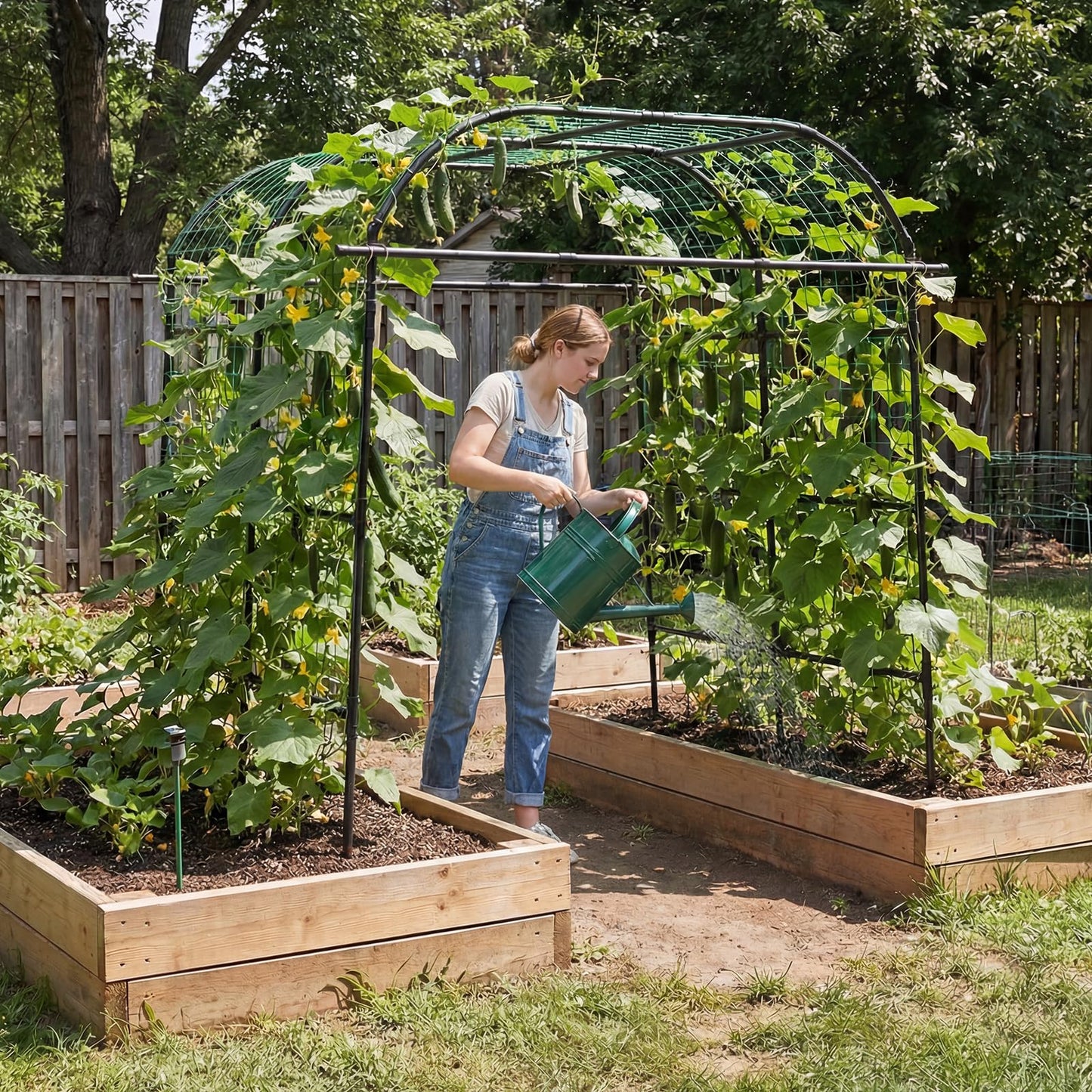 Happygrill Metal Garden Arch Trellis for Climbing Plants, 8 FT Extra Wide U-Shape Cucumber Trellis for Raised Bed, Heavy-Duty Metal Plant Support for Vegetables Flowers Grape Vines