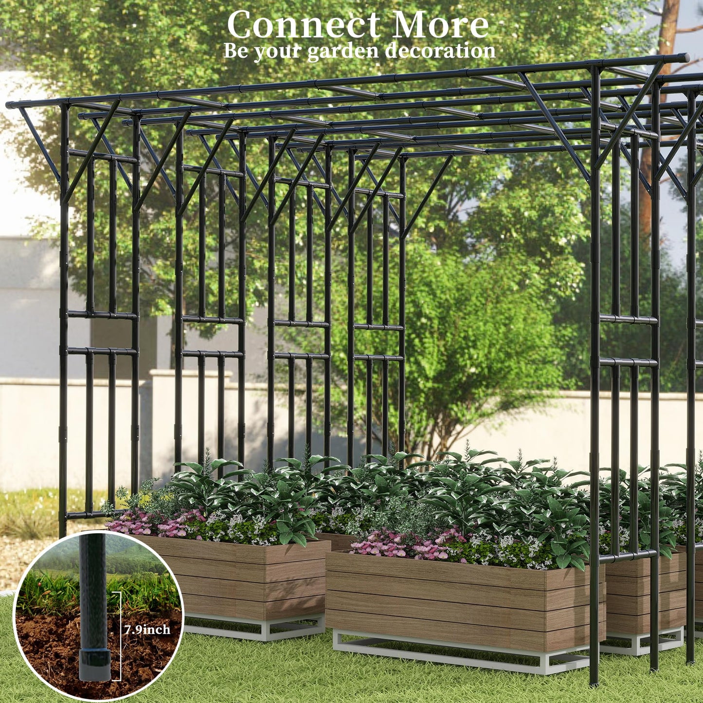Flat Top Garden Arch Trellis 11FT x 9FT, Super Large Arbor Trellis for Climbing Plants Outdoor 141.7in x 108in x 19.7in, Metal Garden Frame for Backyard, Lawn, Archway, Wedding Decoration, Patio Black