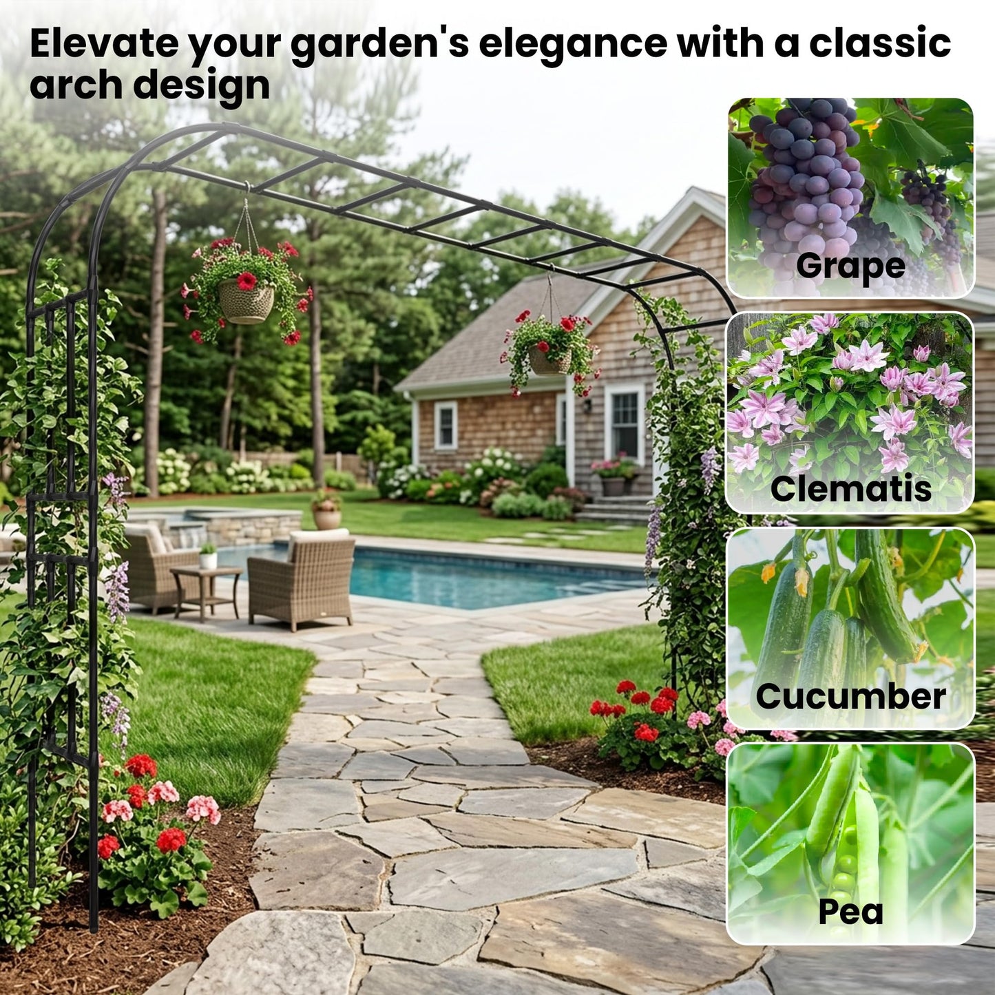 popsea Extra Large Garden Arch Trellis- 126‘‘L×94.8’’H Rust-Proof Metal Driveway Archway | Heavy Duty Arbor for Climbing Plants Outdoor, Create a Garden Walkway or Pergola