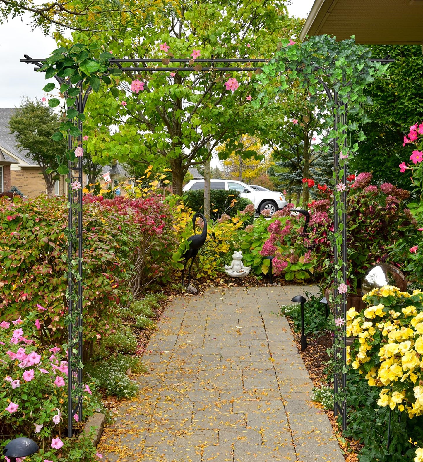 Garden Arch Trellis 7FT Wedding Arch Backdrop Stand,Metal Garden Arbor Trellis for Plant Climbing Outdoor, Plant Arch with Anchored Pile, Flower Arch Stand Balloon Decor,Archway Pergola