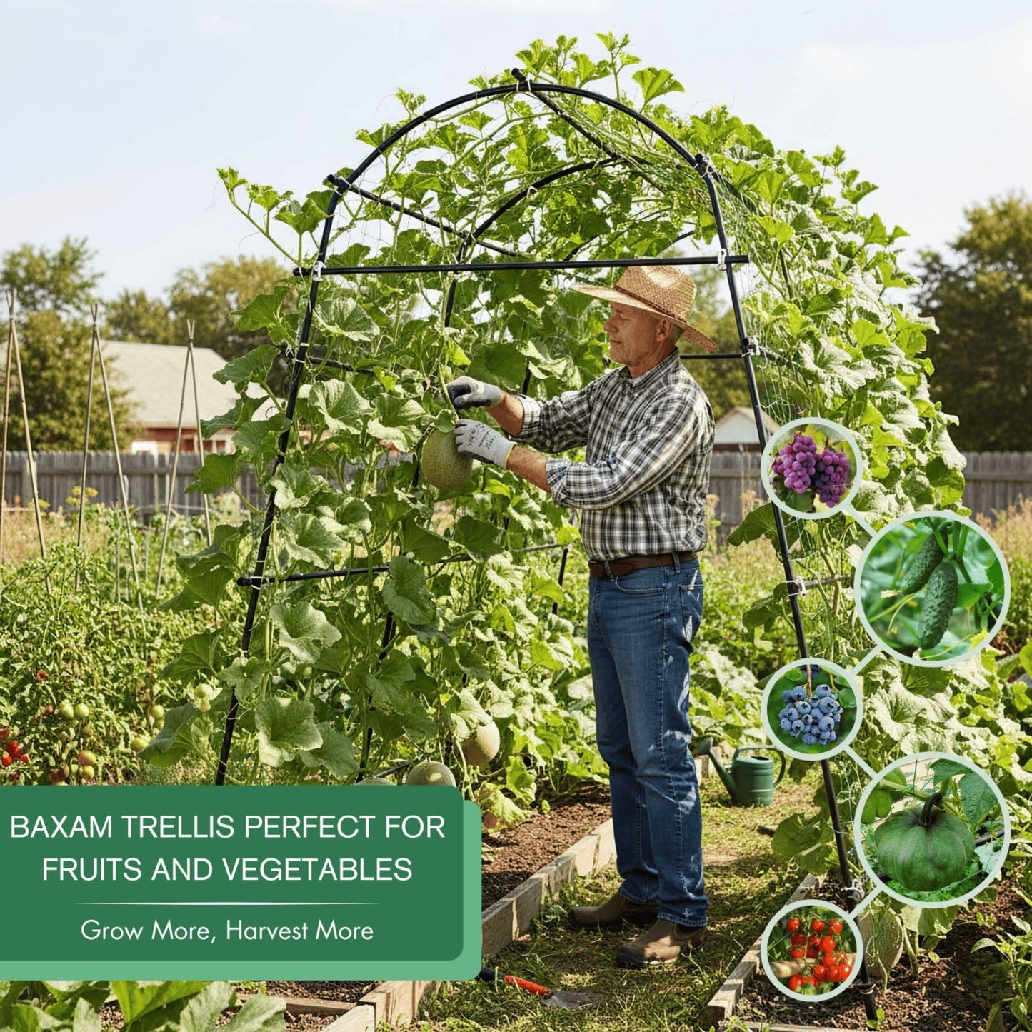 BAXAM 7ft Garden Arch Trellis for Climbing Plants Outdoor-Heavy Duty Metal Cucumber Trellis for Raised Beds- Tall Steel Vegetable Arbor with Strong Bolt Assembly & Outdoor-Ready Stakes