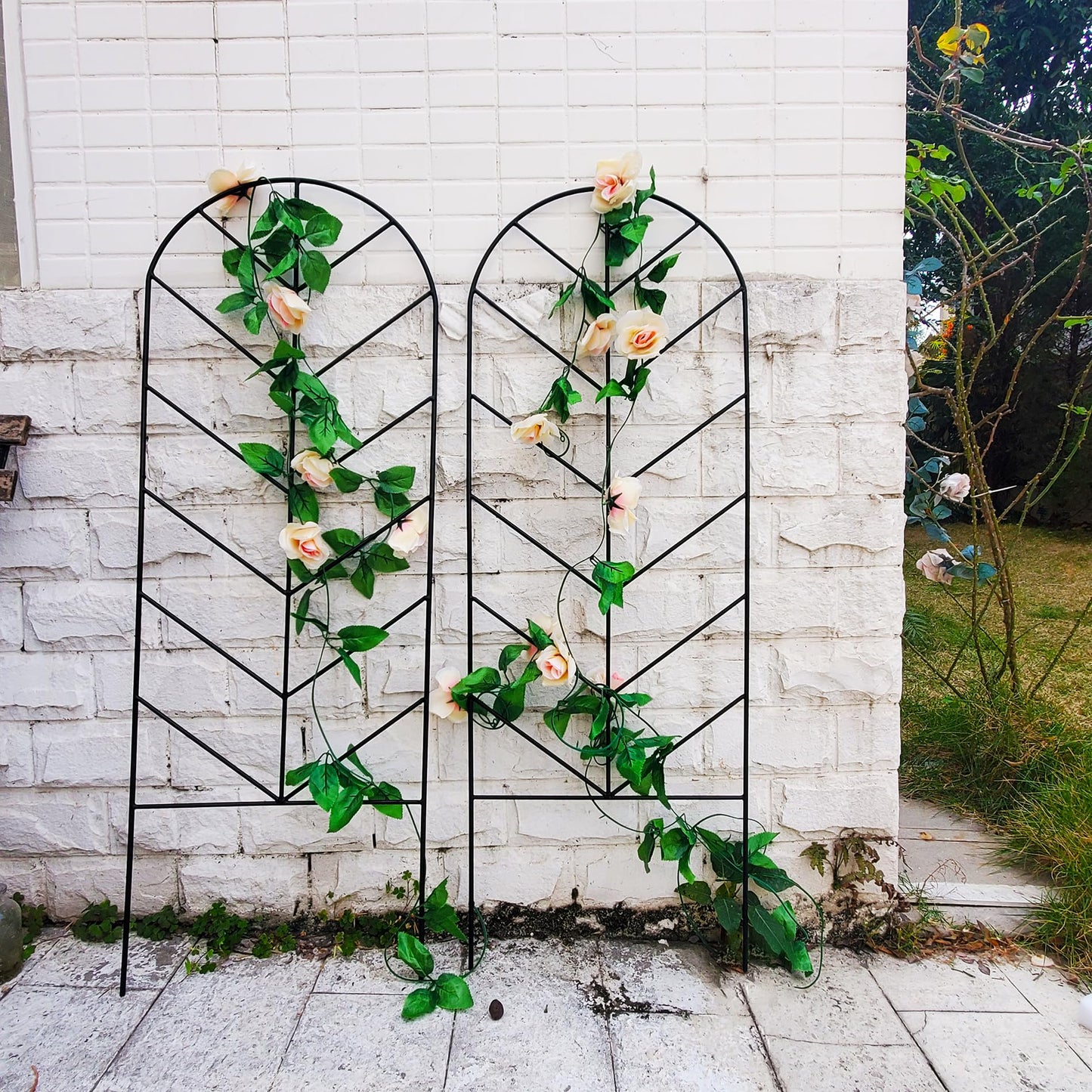 SCENDOR 2 Pack Black Metal Trellis for Climbing Plants - 45" H x 15.9" W Garden Trellis for Roses, Vegetables, Flowers, Lawn, Backyard