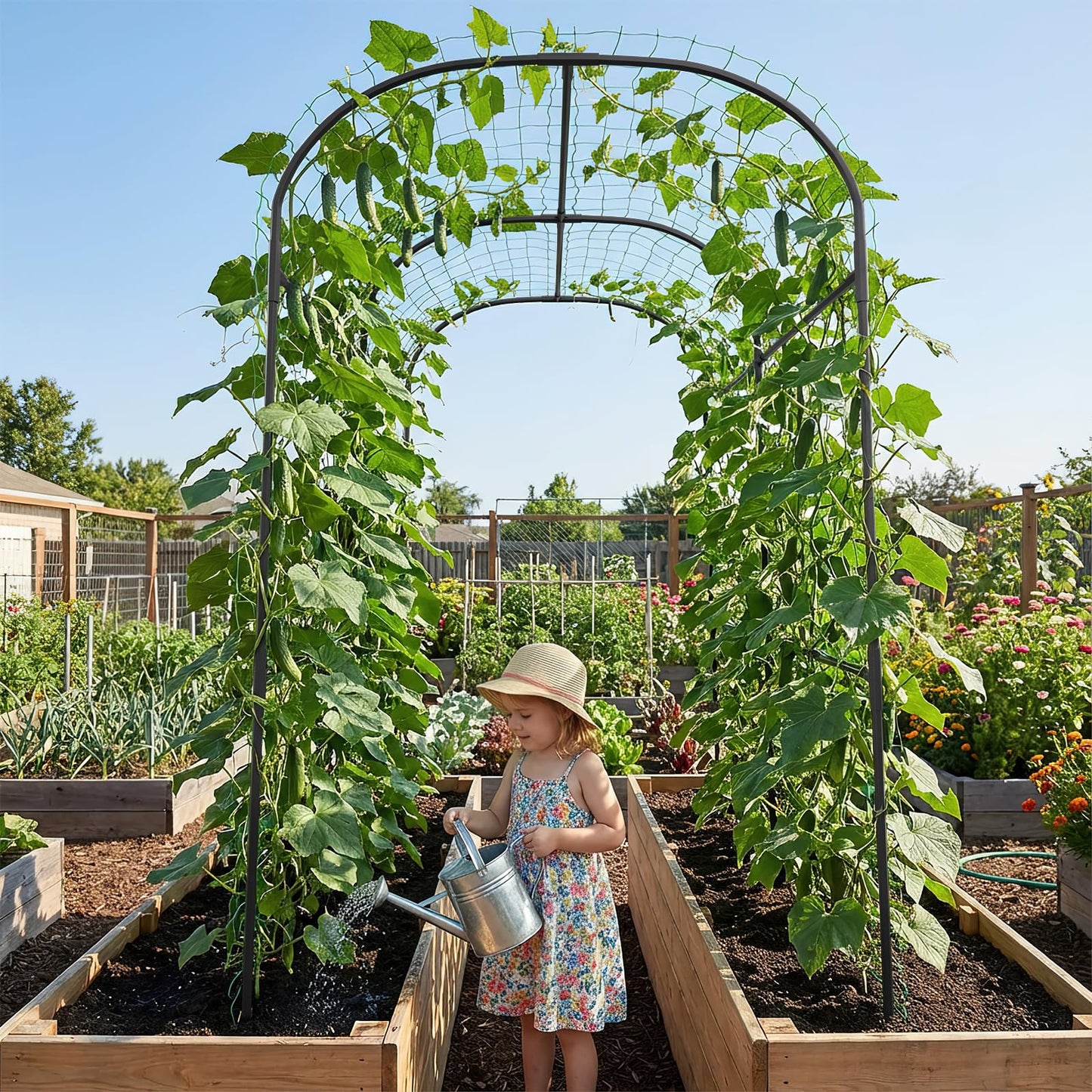 DoCred Tall Garden Arch Trellis for Climbing Plants, 83 Inch Tall Metal Plant Support Trellis Archway for Climbing Vine Vegetable/Fruit/Flower Outdoor Yard Lawn Garden Arch Tunnel Trellis