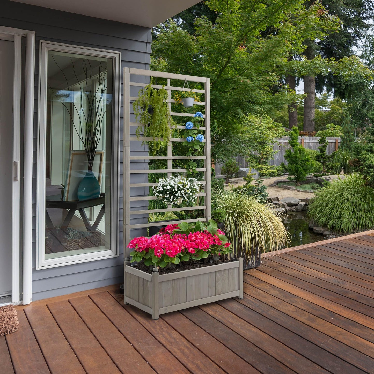 Casafield Set of Two Wooden Climbing Planter Boxes - Raised Garden Beds with Trellis Plant Stand for Outdoor