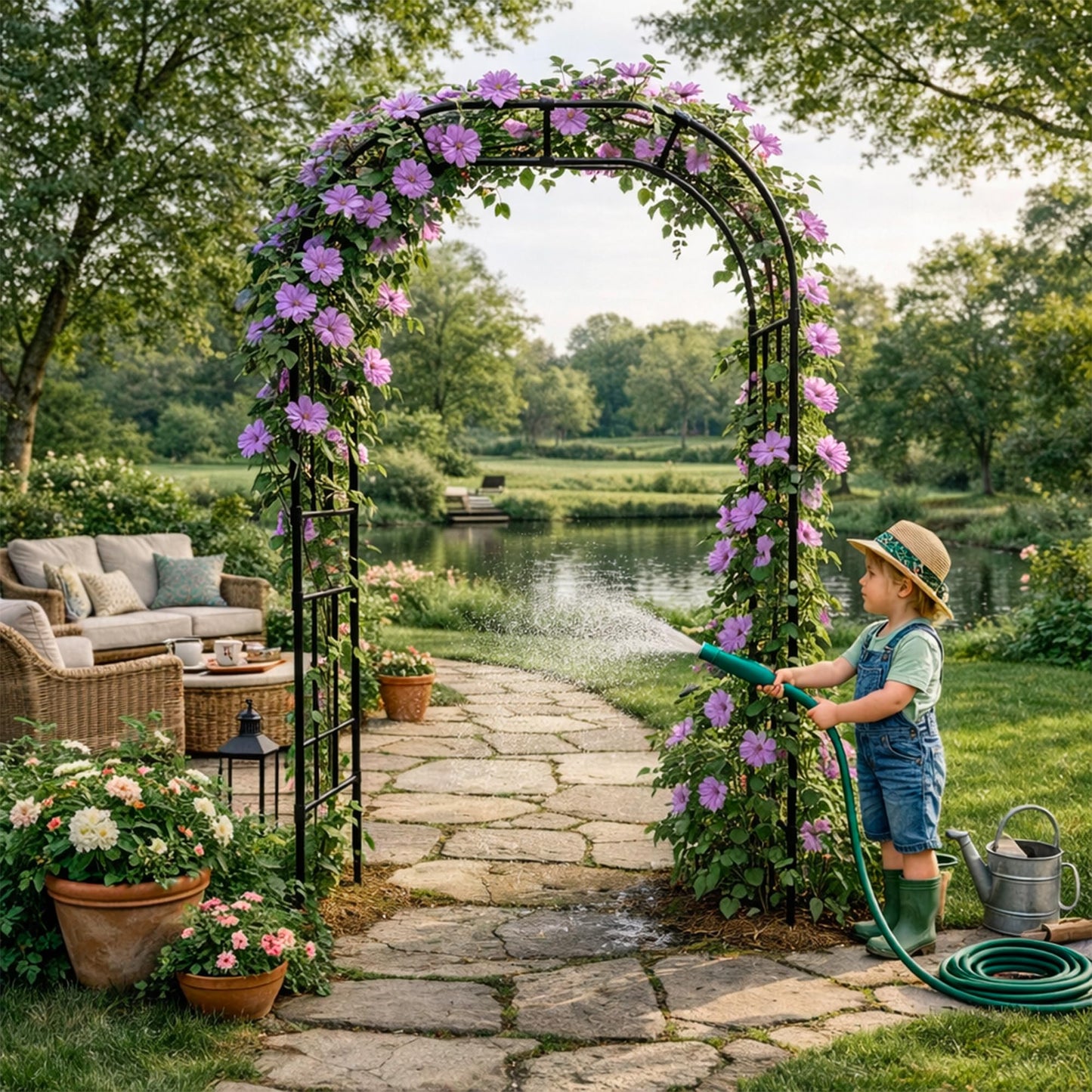 popsea Extra Heavy Duty Garden Arch - 1" Thick Steel Frame (Reinforced) | High Weight-Bearing Metal Arbor for Climbing Plants, Tomatoes & Heavy Vines, 59.1" L x 94.8" H