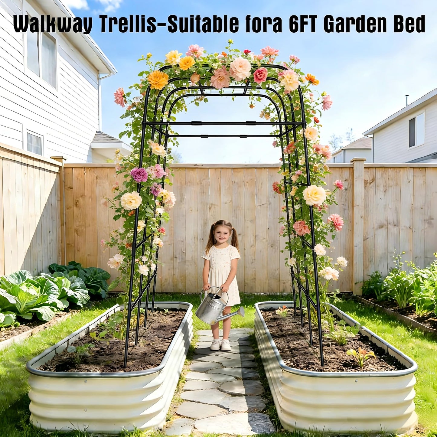 Cucumber Trellis for Raised Bed, U-Shape Metal Garden Arch, Rustproof PE-Coated Plant Support for Cucumbers, Beans, Tomatoes, Squash, Flowers (Black, 31.5 * 49.2 * 82.7inch(L*W*H))