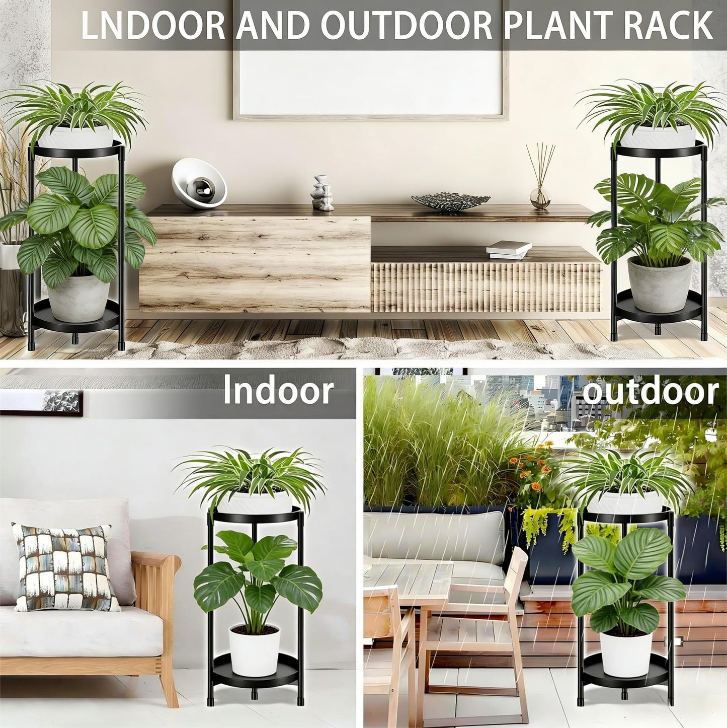 Atpddpey Plant Stand indoor outdoor - 2 Tier black Tall Metal Flower Pot Holder Potted Display Rack - Heavy Duty Corner Plant Shelf for Patio Garden Balcony Living Room Bedroom