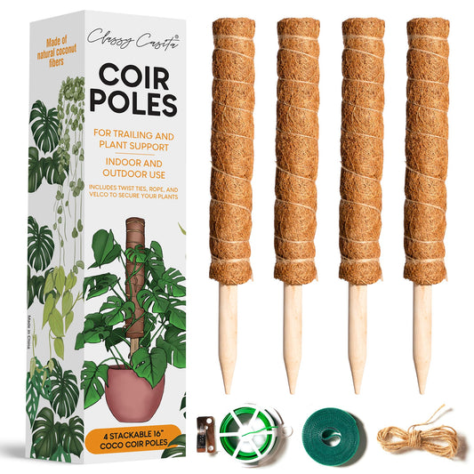 Casita Coco Coir Plant Moss Pole - Indoor Plant Support, Climbing Poles - 3.81x3.81x15.9 inches, 4 Pieces