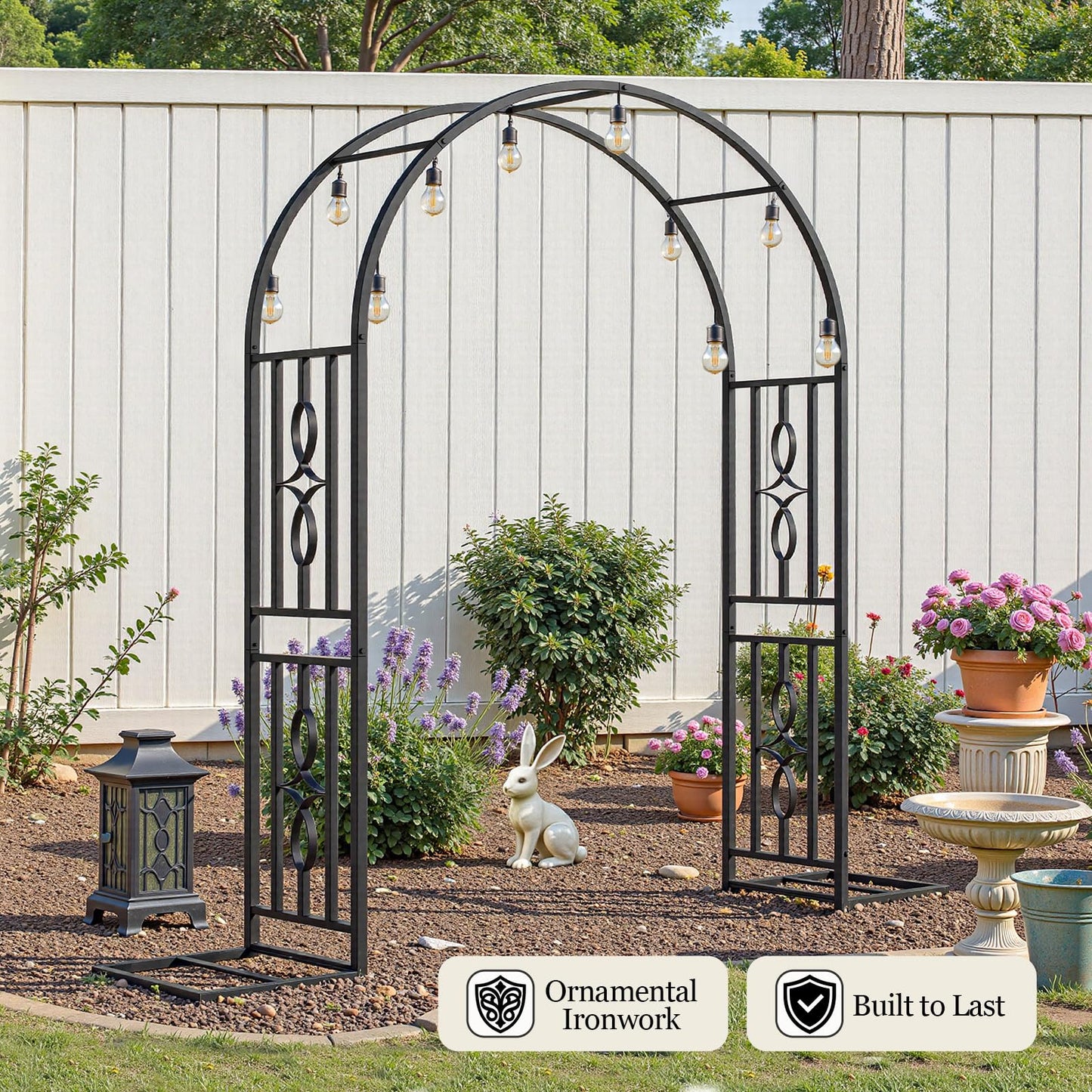 Metal Garden Arch, Heavy Duty Garden Trellis for Climbing Plants, with Enlarged Base for Stability, Ideal for Wedding Arches & Party Decorations, 55" W x 87" H