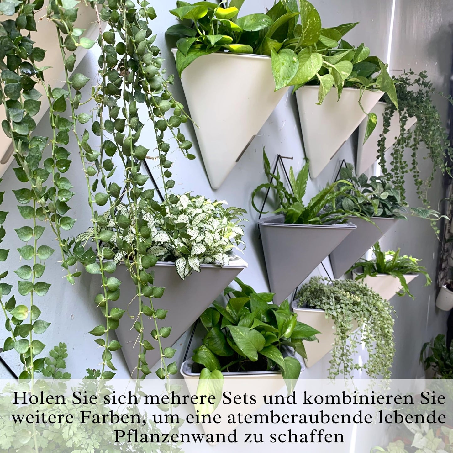 LaLaGreen Wall Planters for Indoor Plants - 4 Pack, 12 Inch Large Self Watering White Geometric Hanging Flower Vase Vessel with Metal Hanger, Modern Stylish Wall Mounted Succulent Pot Holder Decor