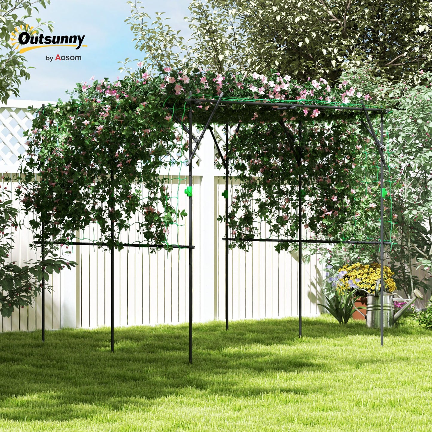 Outsunny Garden Arch Trellis, 7.3 FT Tall Plant Trellis Support, Outdoor Cucumber Trellis with Climbing Net for Climbing Plants, Vegetables, Flowers, Black