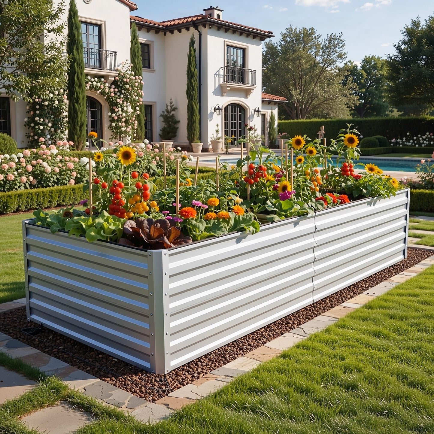YITAHOME 8x4x2ft 2pcs Large Raised Garden Bed Kit, Galvanized Metal Planter Box with Gloves, Ground Nails & Safety Rubber, Outdoor Above Ground Planters for Plants Vegetables Flowers, Silver