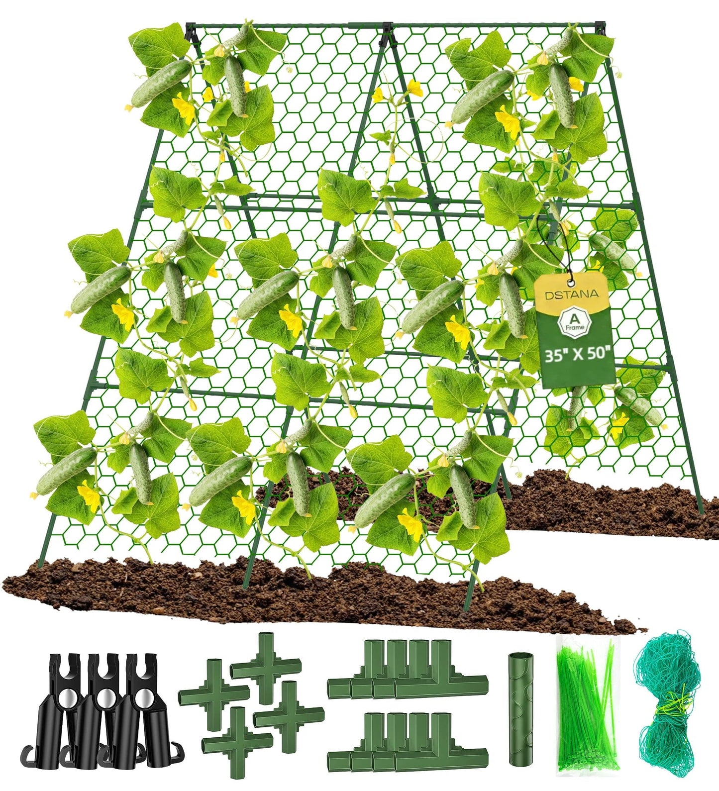 Cucumber Trellis, 35" X 50" A-Frame Garden Trellis for Climbing Plants Outdoor, Trellis Cucumber for Raised Bed, Foldable Plant Support for Vine/Vegetable/Tomato/Zucchini/Pea
