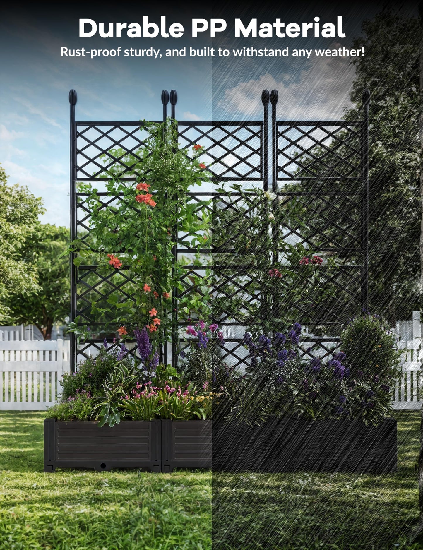 Garvee Raised Garden Bed with Trellis 3-Pack - 48" l x 16" w x 63" h Plastic Vertical Planter Box for Climbing Plants, Outdoor Privacy Screen for Patio, Balcony, Backyard - Sturdy & Lightweight