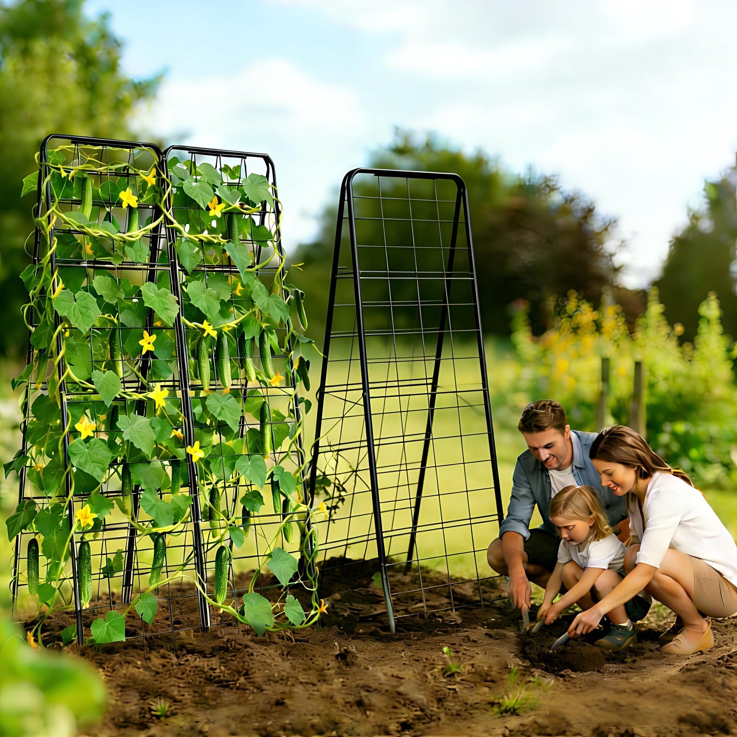 Garden Trellis for Cucumbers, 50” x 16“ Adjustable A-Frame Plant Support for Climbing Plants Outdoor, Vegetable, Flowers, 2 Pack Heavy Duty 1cm Metal Vegetable Trellis for Backyard, Raised Bed, Patio