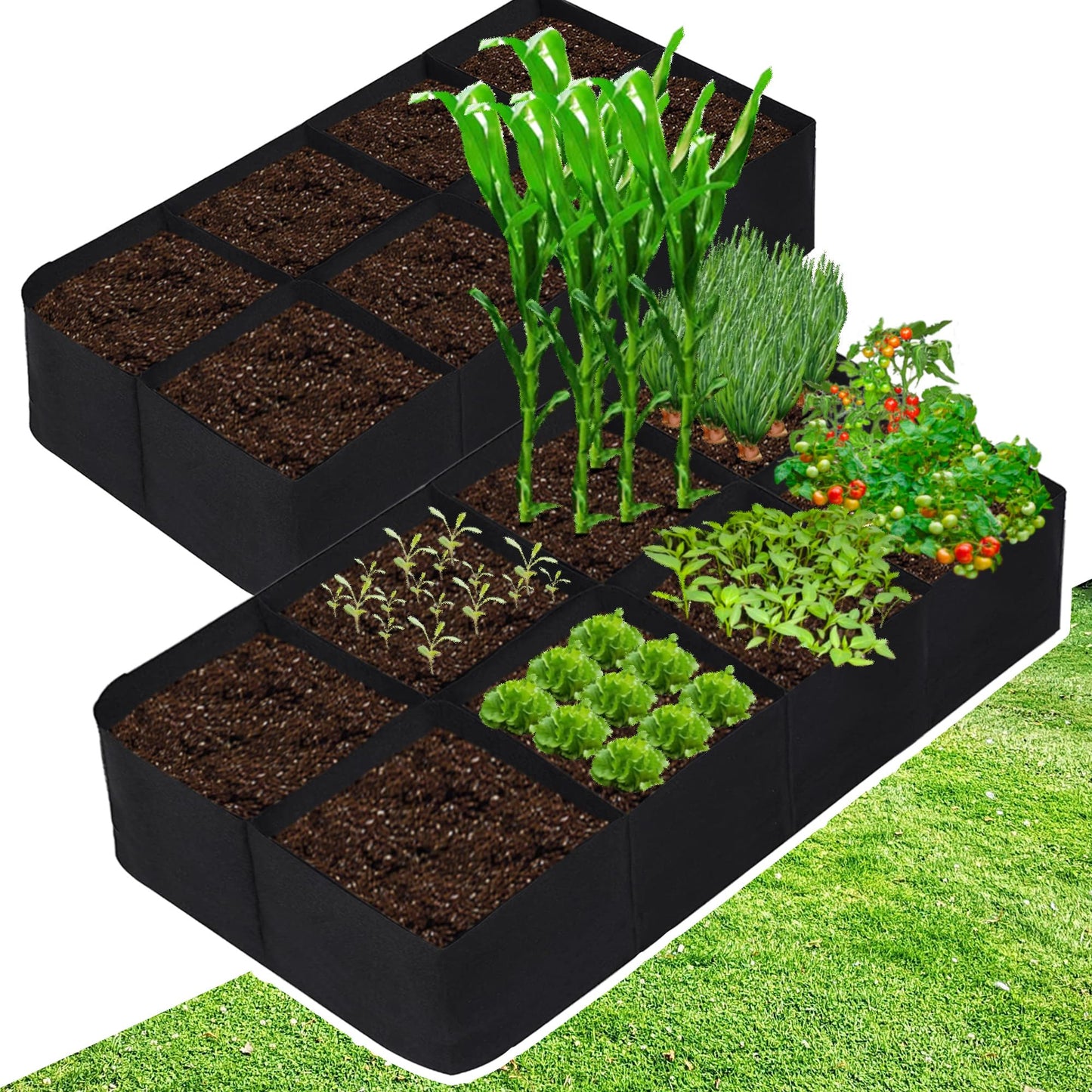 CJGQ Fabric Raised Garden Bed, 2Pack 8 Grids Plant Grow Bags, 3x6FT Breathable Planter Raised Beds for Growing Vegetables Potatoes Flowers, Rectangle Planting Container for Outdoor Gardening
