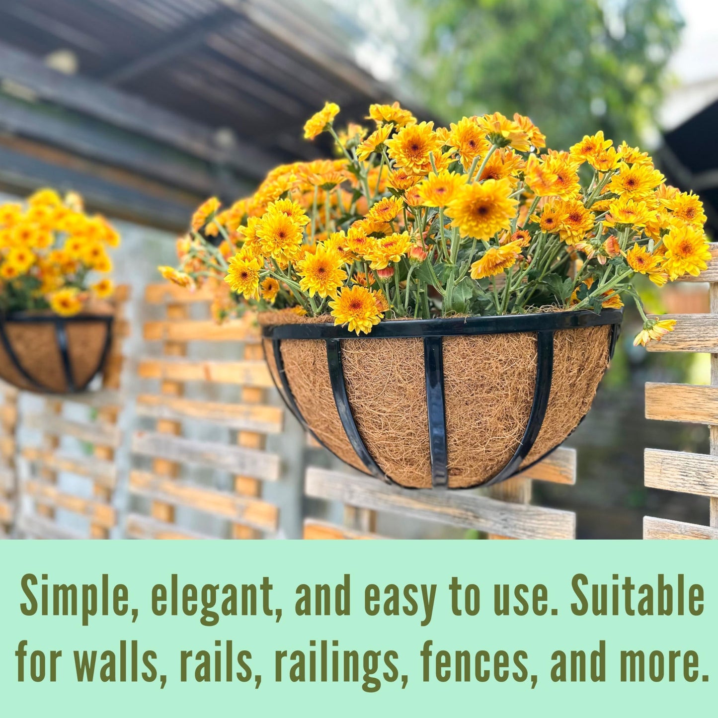 LalaGreen Wall Planters (4 Pack, 12 Inch) Black Metal Deck Railing Planter with Coco Liners, Wall Plant Holder Window Basket Flower Pots for Outdoor Plants, Horse Trough Modern Fence, Balcony, Patio