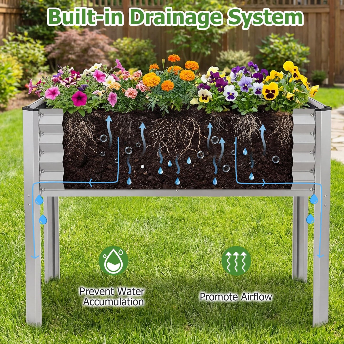 Giantex Galvanized Raised Garden Bed with Legs Set 2, 46"x24"x31" Metal Elevated Planter Box for Gardening Vegetables, Flowers & Fruits, Large Outdoor Planting Box for Garden Backyard & Patio, Silver