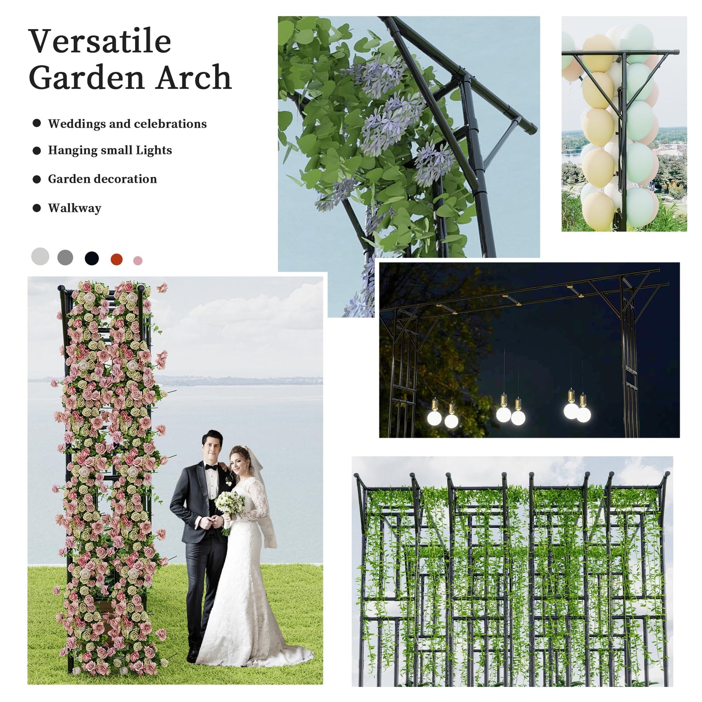 Flat Top Garden Arch Trellis 11FT x 9FT, Super Large Arbor Trellis for Climbing Plants Outdoor 141.7in x 108in x 19.7in, Metal Garden Frame for Backyard, Lawn, Archway, Wedding Decoration, Patio Black