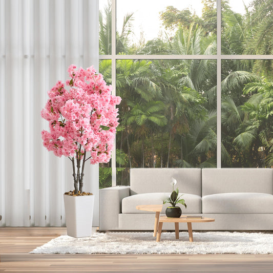 Artificial Cherry Blossom Tree 5FT Tall Pink Fake Sakura Flowers Tree, Fake Plants Indoor Decor for Spring Living Room Home House Entryway Bedroom Office Inside Wedding Party Valentine's Day
