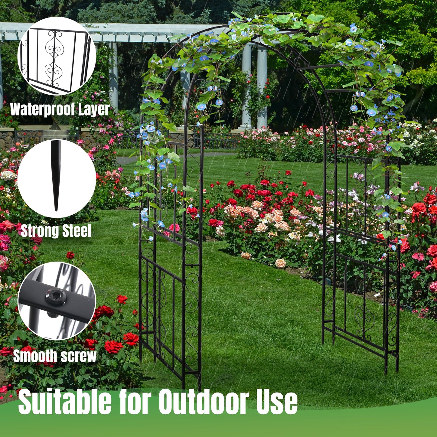 Solaroxy 7FT Black Garden Arbor Trellis, Outdoor Metal Garden Arch for Climbing Plants Flowers Vines, Metal Lightweight Wedding Decoration Frame Archway for Lawn Bridal Party Ceremony Holiday Event