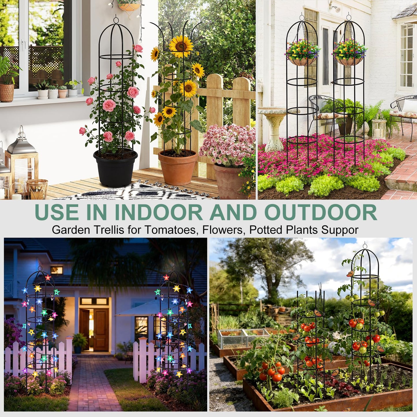 100% Metal Tower Obelisk Garden Trellis 6.6 Ft Plant Support for Climbing Plants Rose Bush Round Trellis for Pots Rustproof Metal Plant Flower Trellises for Clematis Vine Jasmine Outdoor Indoor