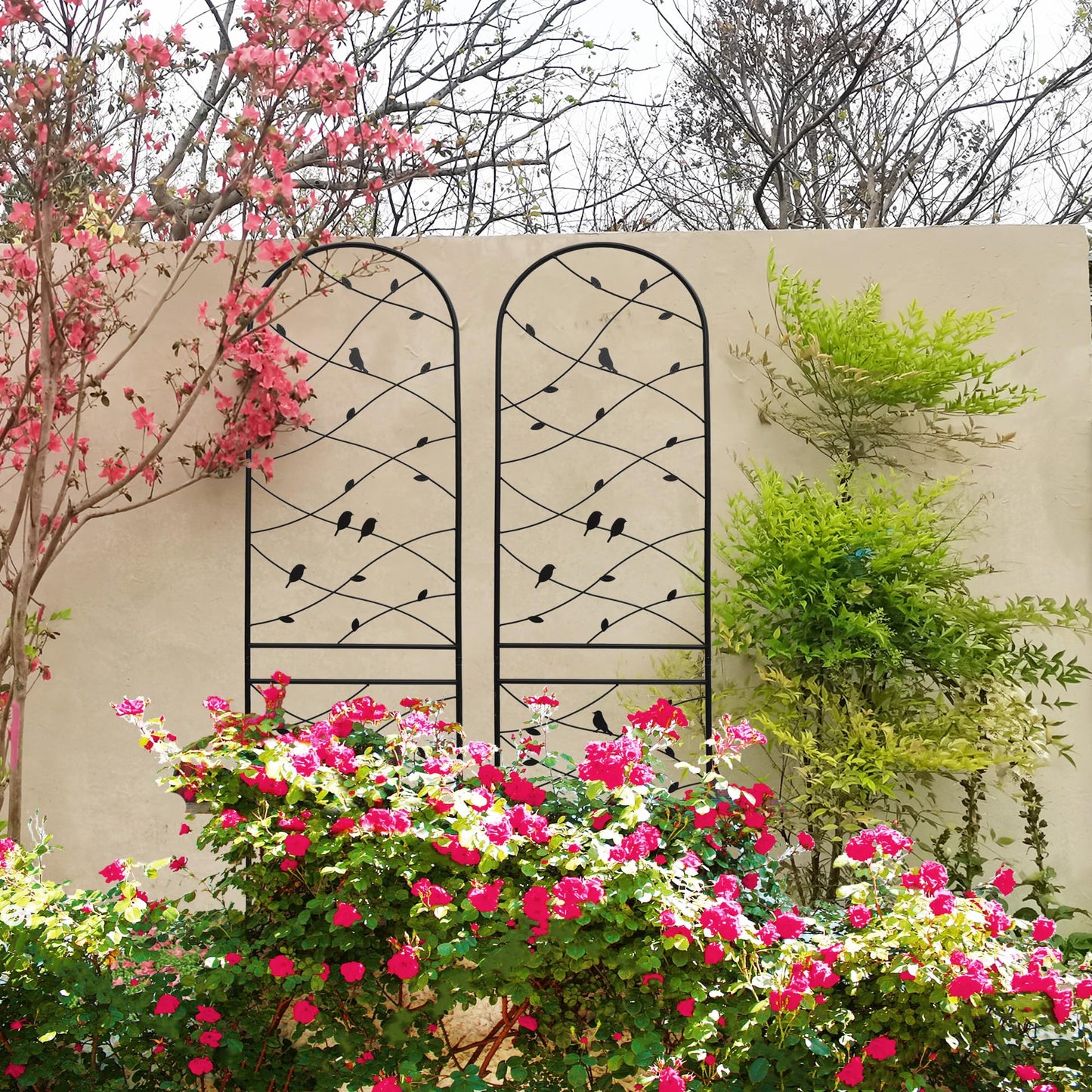 2 Pack Garden Trellis for Climbing Plants 86.7'' x 19.7''，Black Metal Garden Trellis，Heavy Duty Rustproof Plant Trellis for Rose Vine Vegetable