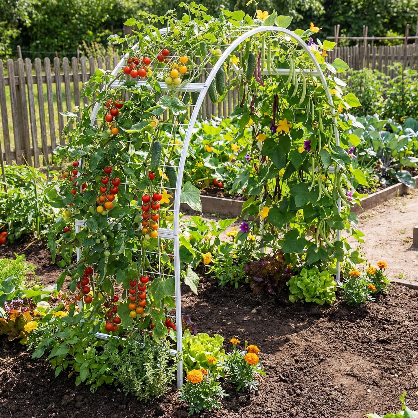 Newtay Arch Trellis for Planter Box Garden Wide Arbor Trellis Metal Arbor for Climbing Plants, Vegetables and Flowers Decorative Outdoor(White,6 x 2 x 6 ft)