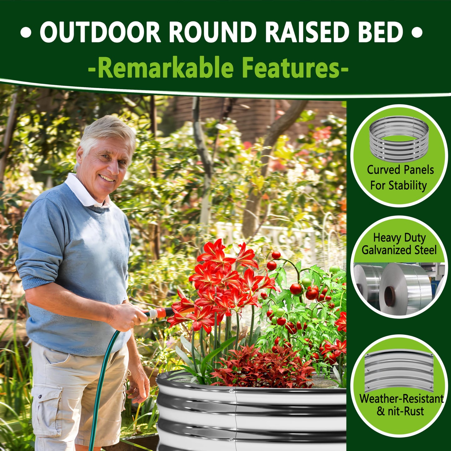 DIIYIV 3Pack 2x2x1ft Galvanized Raised Garden Bed, Planter Raised Garden Beds Outdoor, Round Clearance Raised Garden Beds for Gardening Vegetables