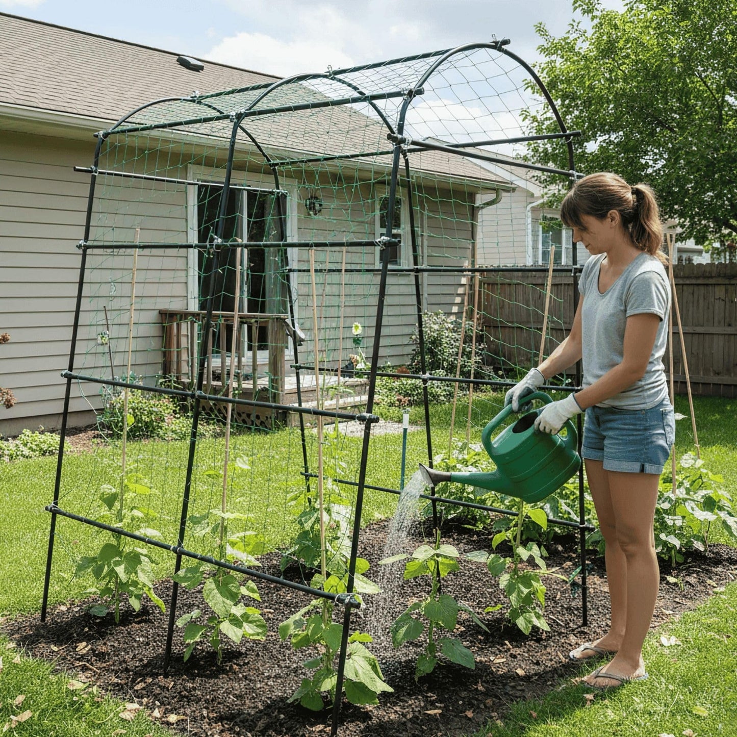 BAXAM 7ft Garden Arch Trellis for Climbing Plants Outdoor-Heavy Duty Metal Cucumber Trellis for Raised Beds- Tall Steel Vegetable Arbor with Strong Bolt Assembly & Outdoor-Ready Stakes