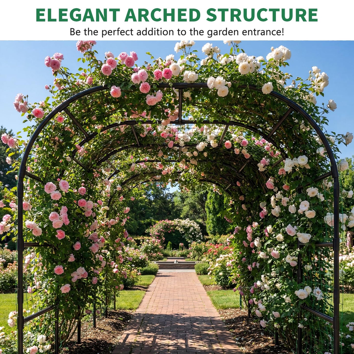 SUNYRISY Garden Arch Trellis for Climbing Plants Outdoor, 88" x 88" x 88" Metal Core Tall Archway Tunnel Plant Support for Cucumber Tomato Flowers Vegetables and Garden Gazebo