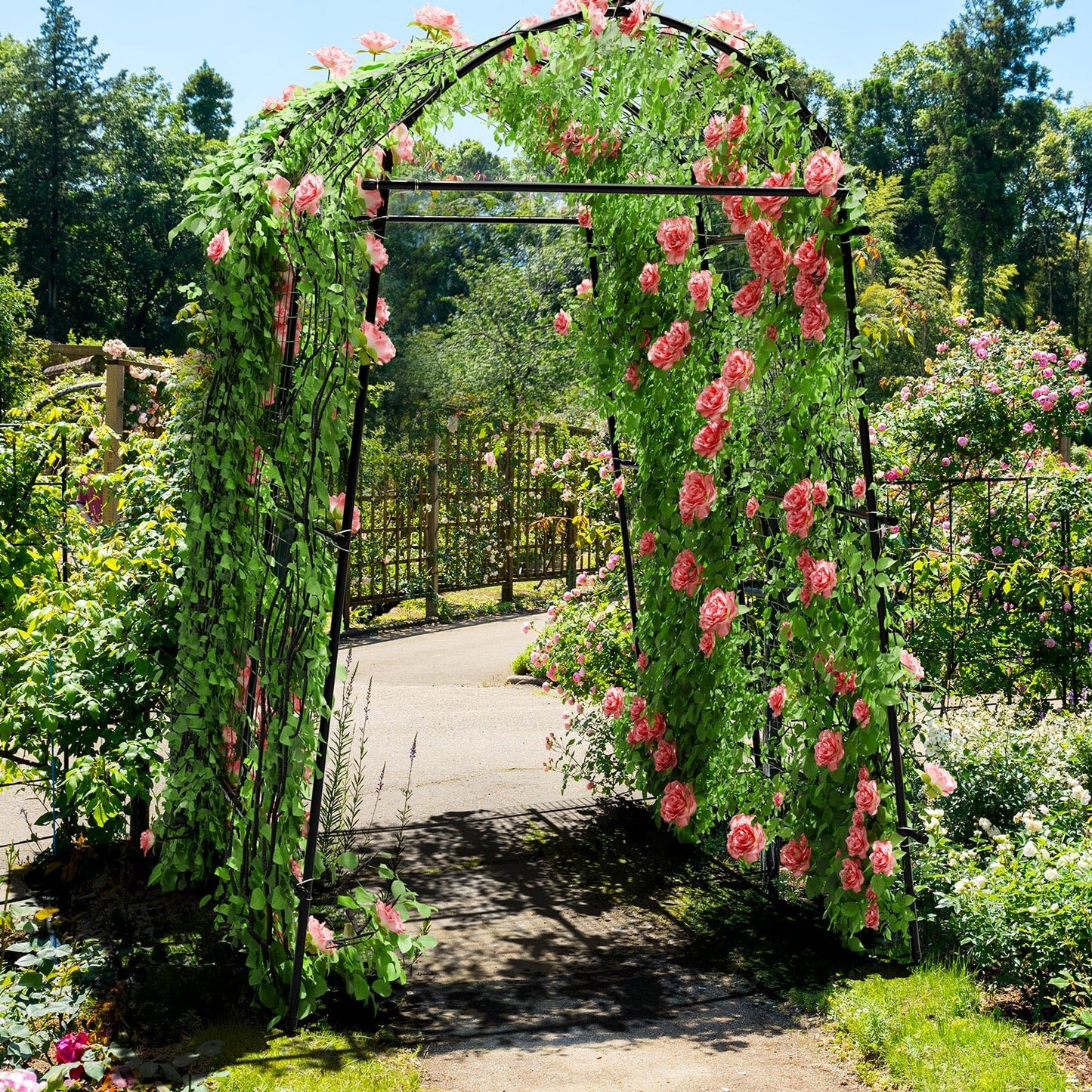 AGTEK 87in Garden Arch Trellis for Climbing Plants, Garden Arches Support Structure, Tall Metal Garden Tunnel Trellises Archway for Climbing Vine, Vegetable, Fruit, Flower, Squash Arbors