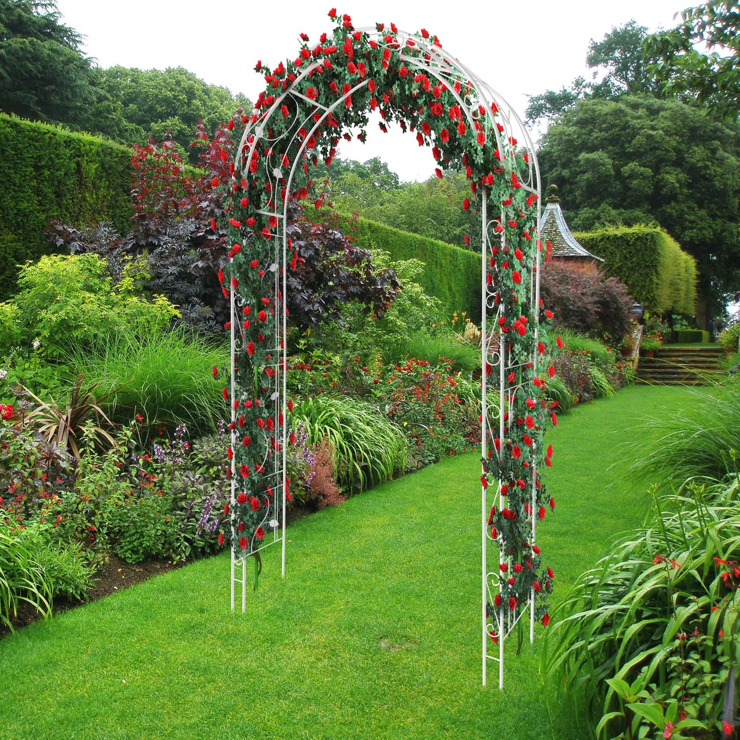 Metal Garden Arbor, 102.36" x 51.18" Heavy Duty Metal Garden Arch Trellis for Climbing Plants, Decorative Archway Wedding Arch Frame for Patio, Backyard, Patio, Lawn, Pathway, White