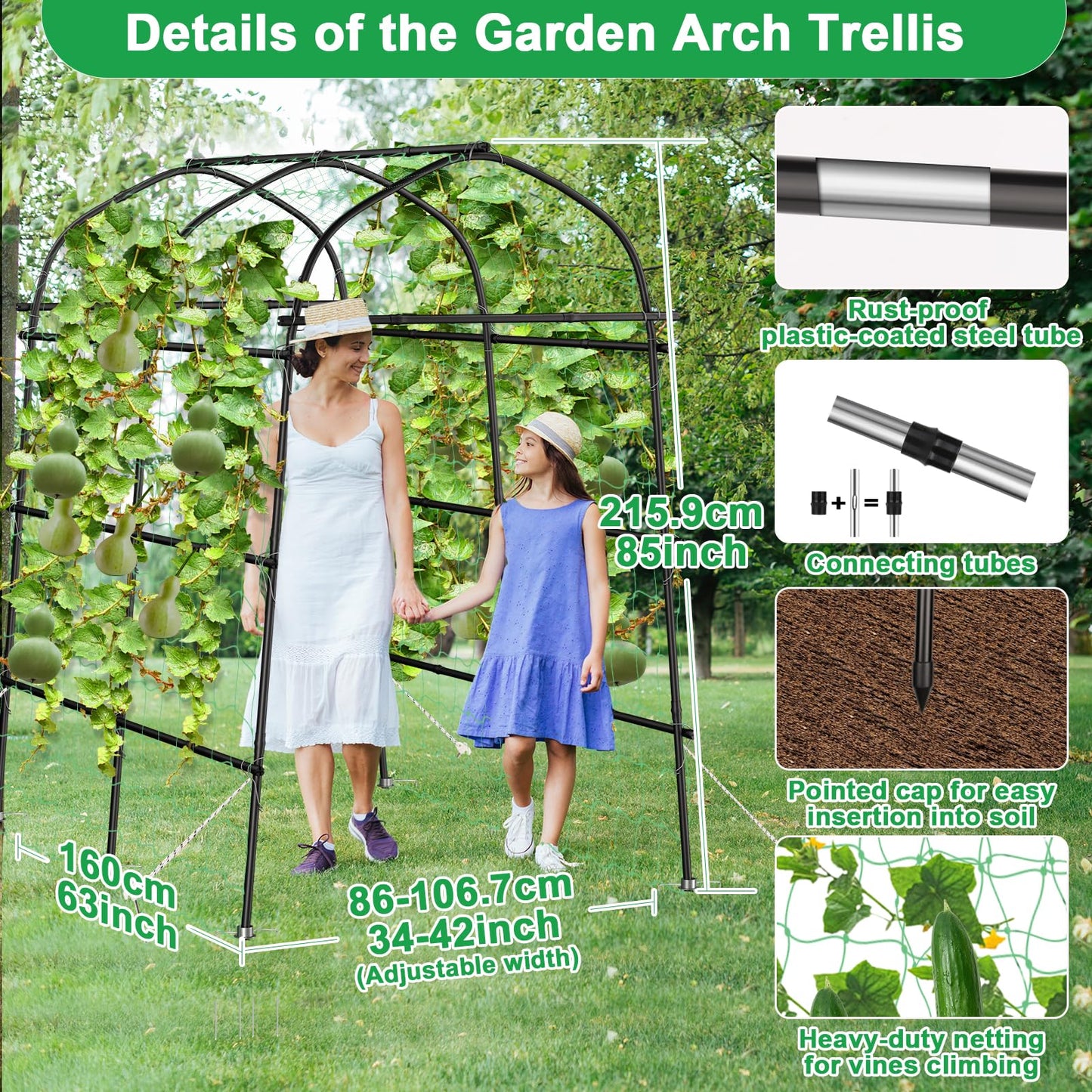 Garden Arch Trellis for Climbing Plants Outdoor, 7ft Extra Tall Metal Walkway Trellis Cucumber Arch Trellis Archway Arbor Tunnel Large Trellis for Climbing Vines Vegetable Grape Garden Raise Bed