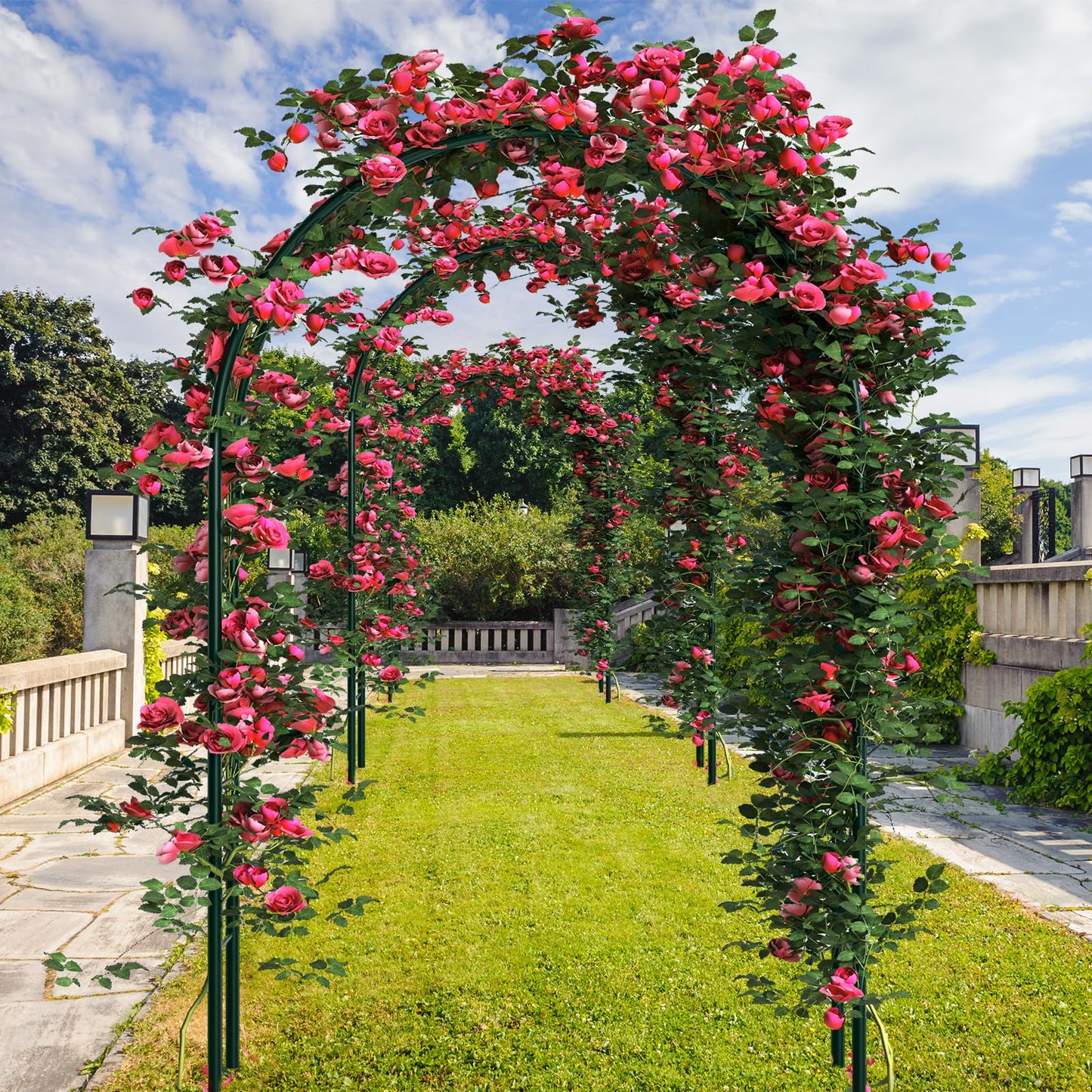 Gisafai 3 Pcs Metal Garden Arch Trellis Wedding Arches Pergola Arbor 7.9 Ft, Two Way Assemble, Durable Wedding Trellis Archway for Climbing Plants Outdoor Bridal Party Decoration (Dark Green)