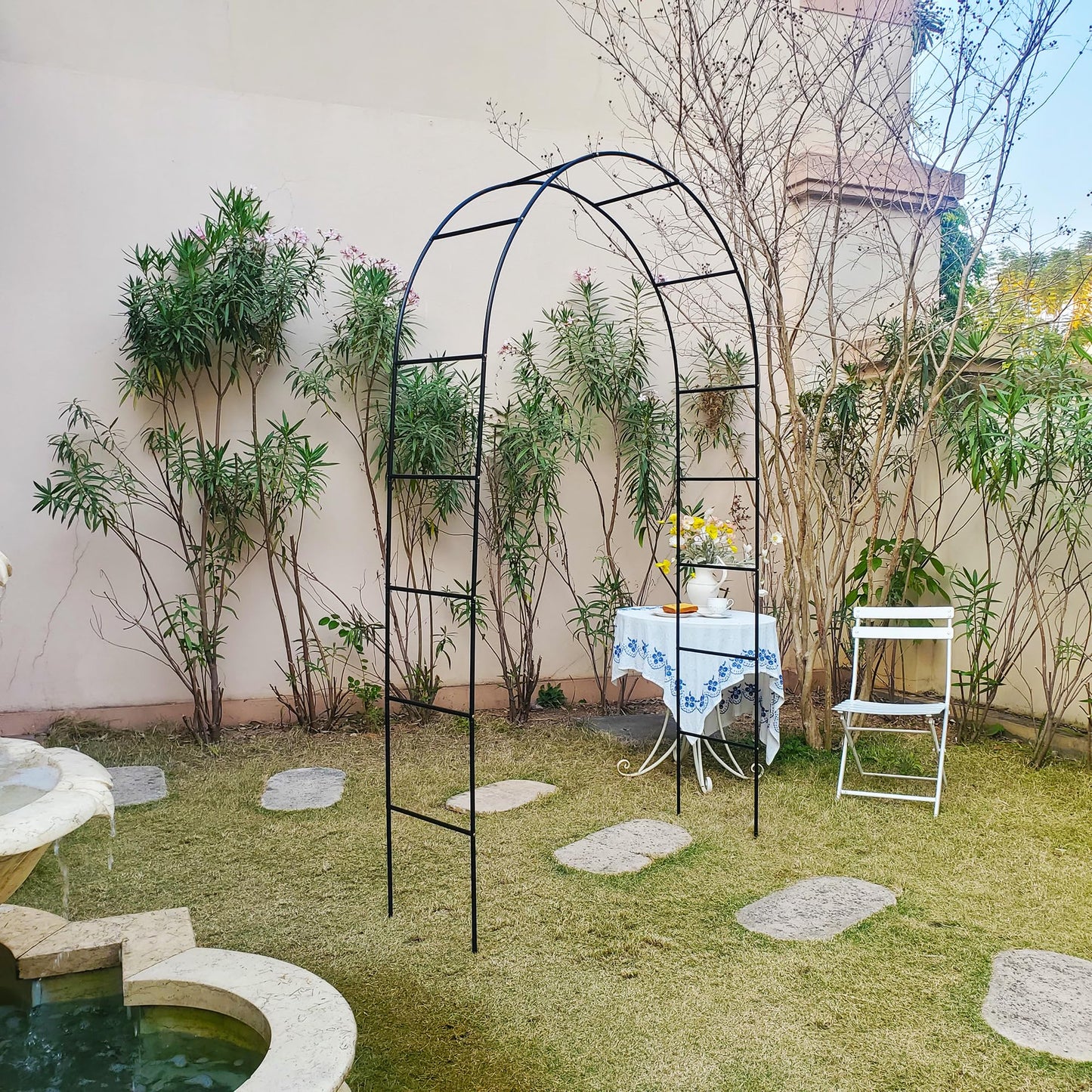 Green Iron Pergola Arbor Practical, 7.9 Feet High x 4.6 Feet Wide, Assemble Easily for Various Climbing Plant Wedding Garden Arch Bridal Party Decoration Wide Arbor