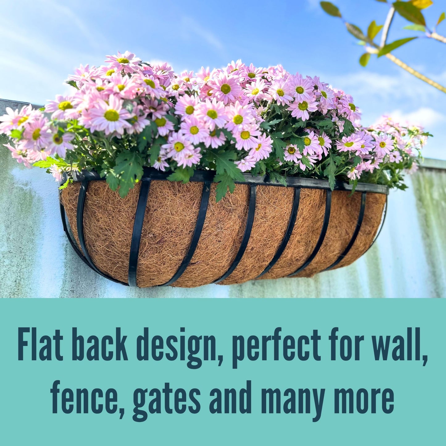 LaLaGreen Outdoor Wall Planter - 6 Pack, 30 Inch Large Metal Basket with Coco Liner, Long Window Flower Box Deck Railings Hanging Horse Trough Balcony Plant Pot Garden Fence Balcony Patio Rail