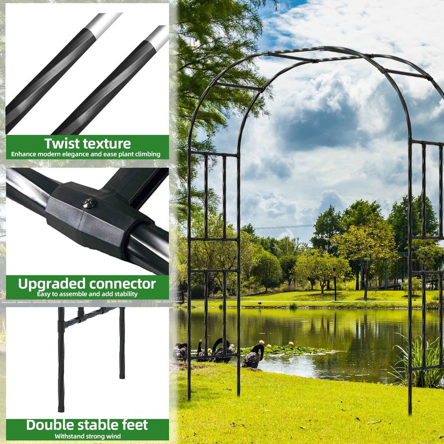 OnlyGarden Garden Arch Trellis, Trellis Arch for Climbing Plants Outdoor, 5FT x 7.9FT Metal Full Garden Arbor, Trellises for Patio Lawn Backyard, Large Garden Archway Decoration Black 59.1" x 94.5in