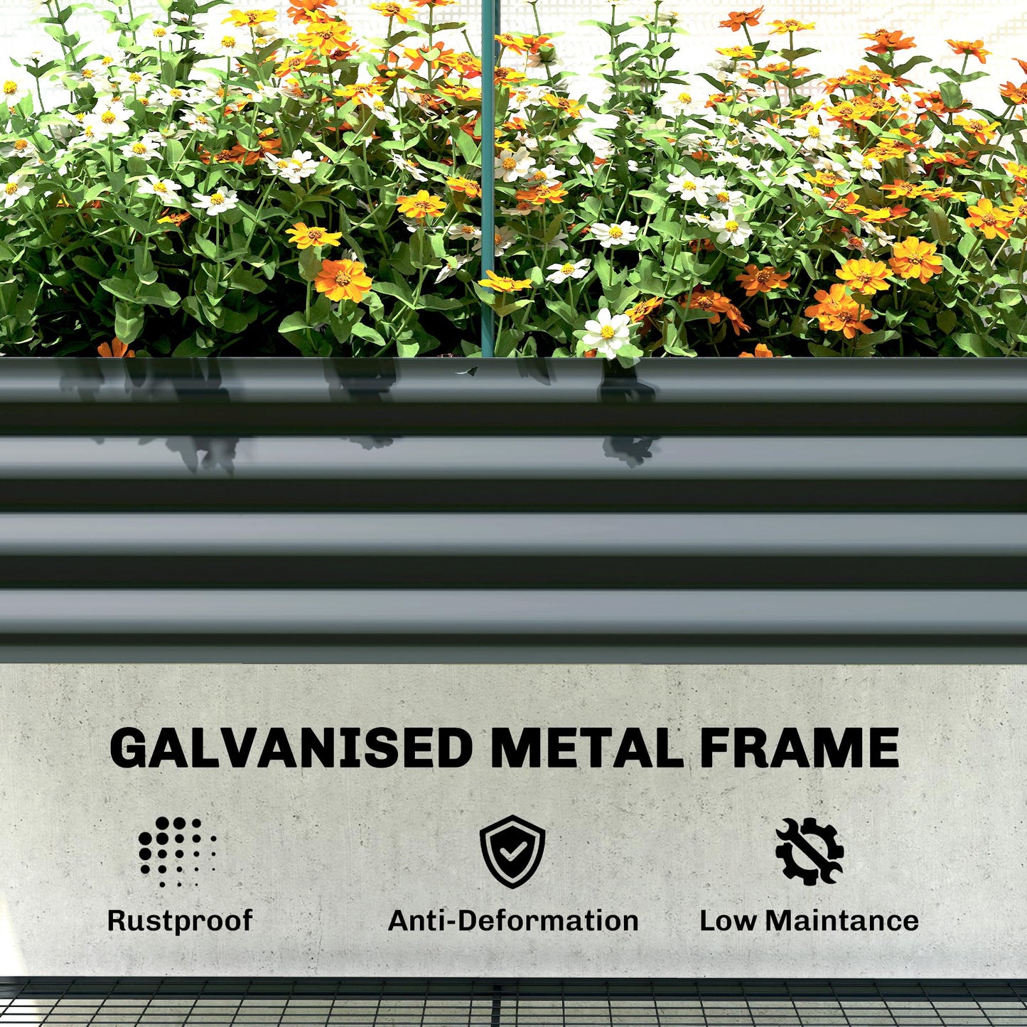 Outsunny Galvanised Raised Garden Bed with Greenhouse Cover, Metal Elevated Garden Bed with Legs, Bed Liner and Bottom Shelf, Outdoor Raised Planter Box for Vegetables, Herbs, Flowers, Dark Gray