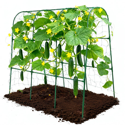 Cucumber Trellis for Raised Garden Bed,U-Shape Plant Support Metel Trellis for Climbing Plants Arch Trellis with Netting for Outdoor Cucumbers, Tomatoes, Vine Climbing Plant(63''X32''x47.2''(LxWxH))