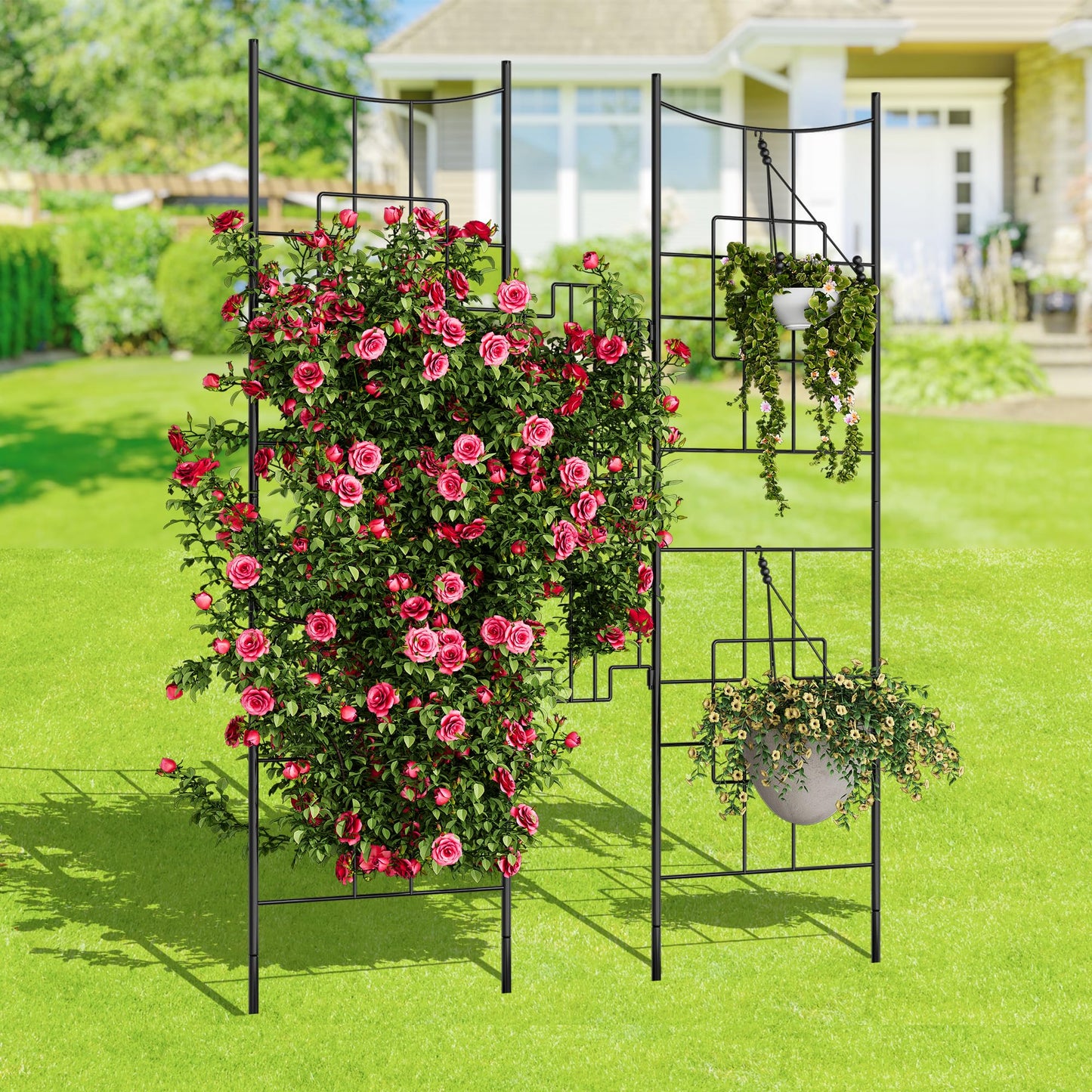 51" X 66" Metal Garden Trellises for Climbing Plants Outdoors, 5.5 FT Black Large Garden Arch Trellises for Roses, Vegetables Vines Flowers Support, Rustproof Privacy Screen Plant Support Frame