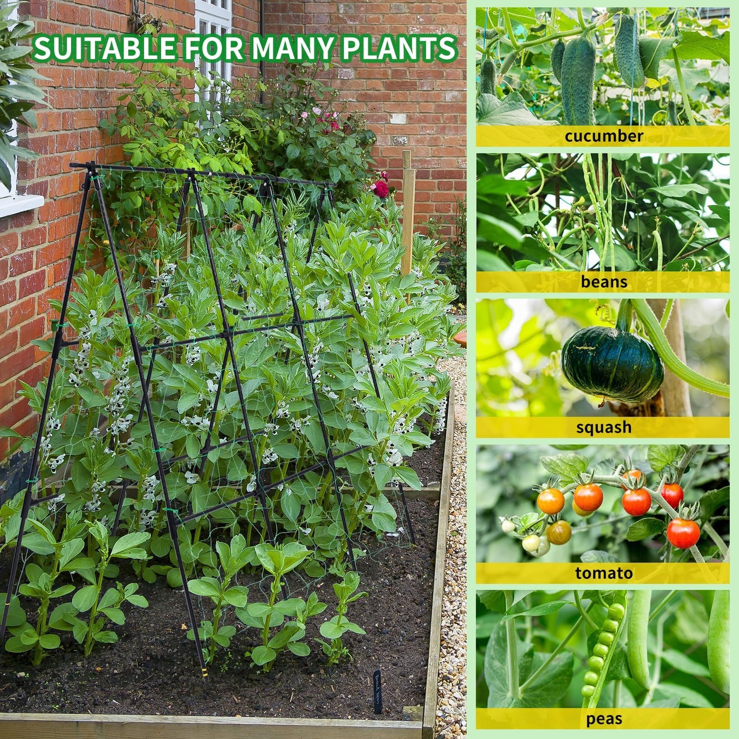 OTOSUNNY Garden Trellis for Climbing Plants Outdoor, Cucumber Trellis for Raised Bed Garden, A Frame Vine Plants Support for Vegetable Tomatoes Peas Pole Beans Trellis, 50x48 inch, with Netting, Black