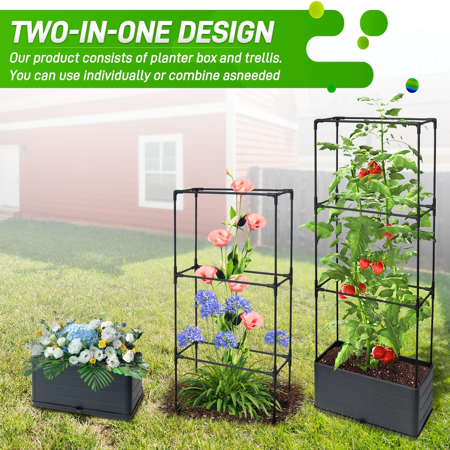 2 Packs Raised Garden Bed Tomato Planter Box with Trellis, 43.4" Self-Watering Tomato Cage with Rectangular Trellis for Climbing Plants, Flowers, Vegetables, Vine in Patio Garden Indoor Outdoor