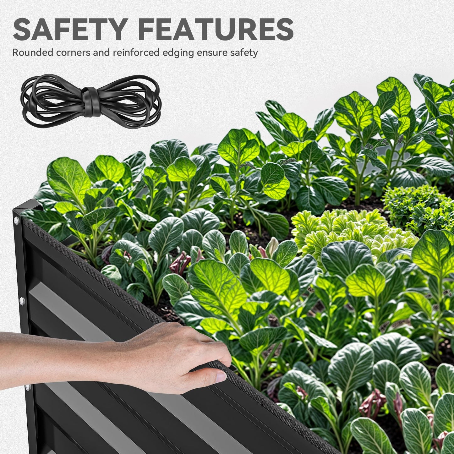 YITAHOME 8x4x2ft Large Raised Garden Bed Kit, Galvanized Metal Planter Box with Gloves, Ground Nails, Support Rod & Safety Rubber, Outdoor Above Ground Planters for Plants Vegetables Flowers, Black
