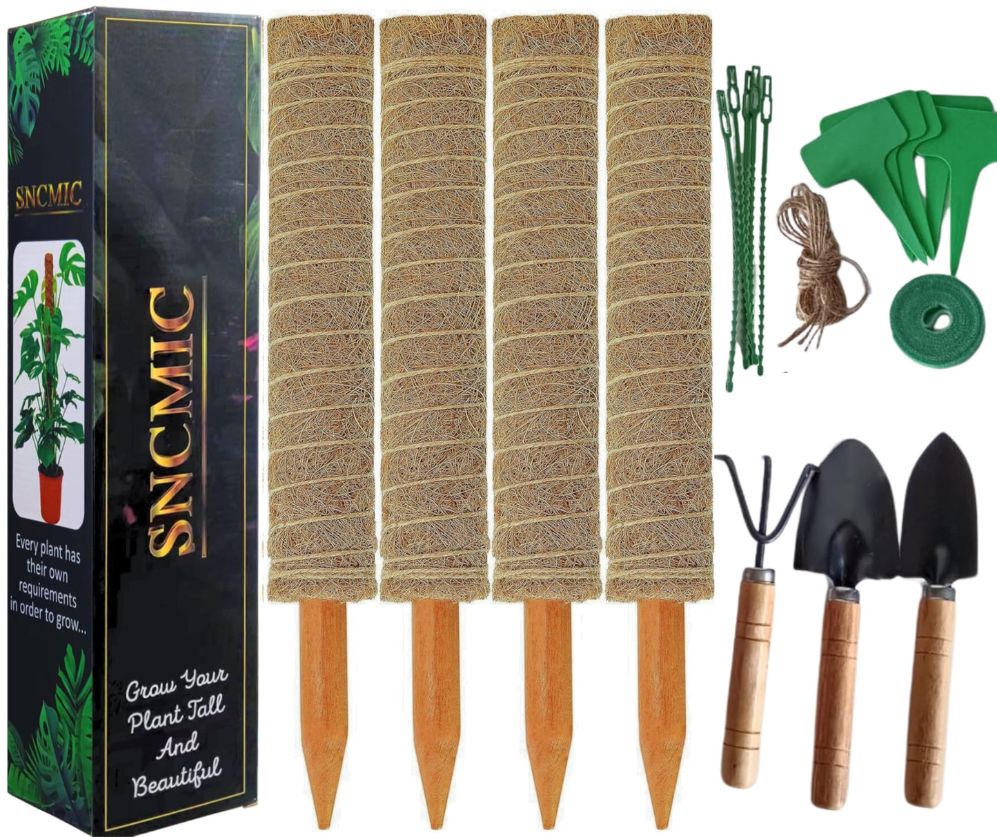 SNCMIC 4 Pack 17-inch Moss Pole Monstera Plant Support- Plant Stakes for Indoor Plants to Encourage Growth- Plant Sticks Support Tall Climbing Plants, Vines, and Creepers