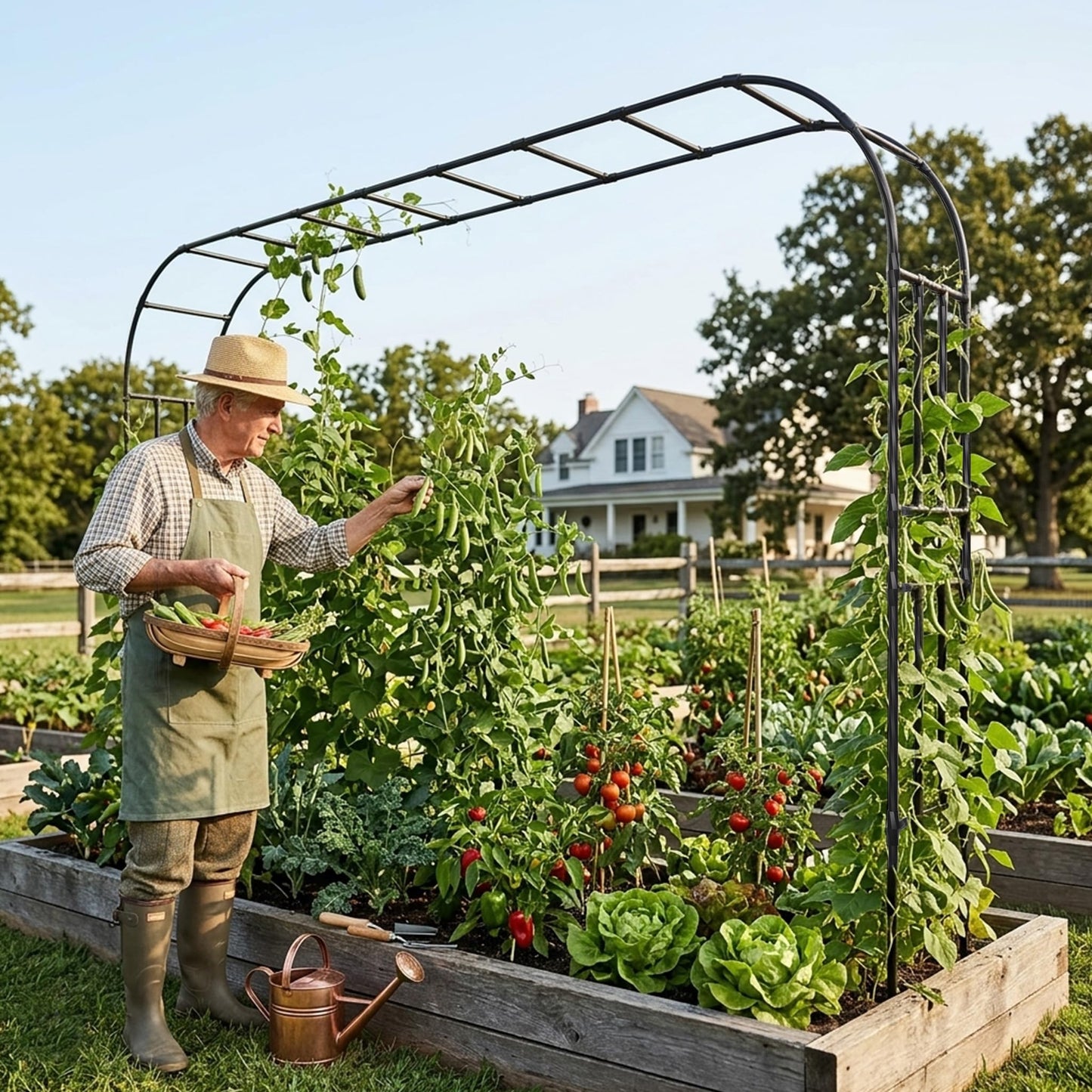 popsea Extra Large Garden Arch Trellis- 126‘‘L×94.8’’H Rust-Proof Metal Driveway Archway | Heavy Duty Arbor for Climbing Plants Outdoor, Create a Garden Walkway or Pergola
